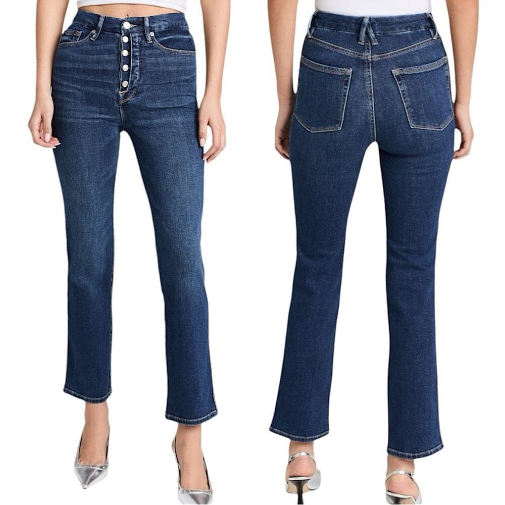 NWT Good American Good Curve Exposed Button High Rise Straight Jean Sz 6/28 $145